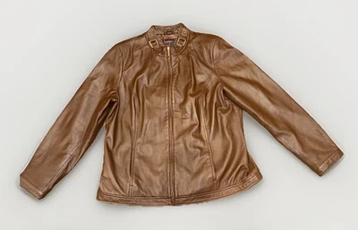Chaqueta de cuero MARRÓN BRADLEY BAYOU para mujer talla XL herrajes dorados estilo Y2K usada en excelente estado Foto 1 de 4