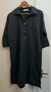 Max Mara Leisure Derris Linen Knee Length Dress Pockets Black Size UK 10 - Picture 1 of 10