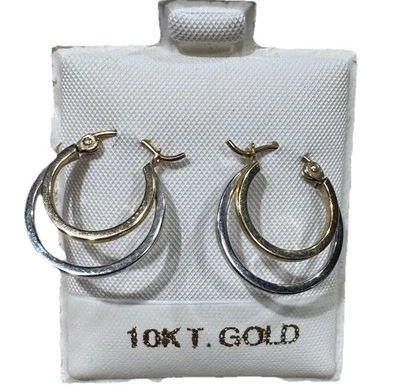 Real 10K Two-Tone Gold Fancy Hoop EARRINGS - Image 1 of 3