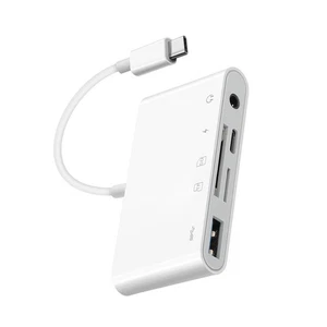 5-IN-1 USB-C Memory Card Reader High-Speed Hub Adapter for Micro SD SDXC CF SDHC - Afbeelding 1 van 12