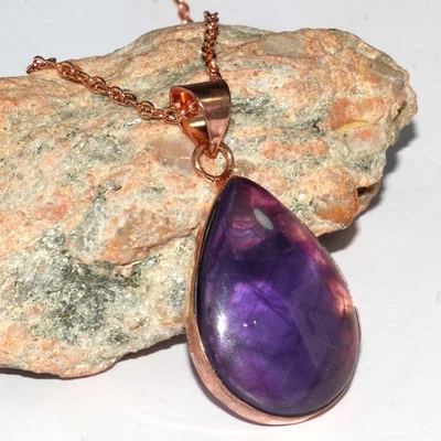 Awesome Natural Amethyst Copper Plated Gemstone Necklace 17" GW - Image 1 of 3