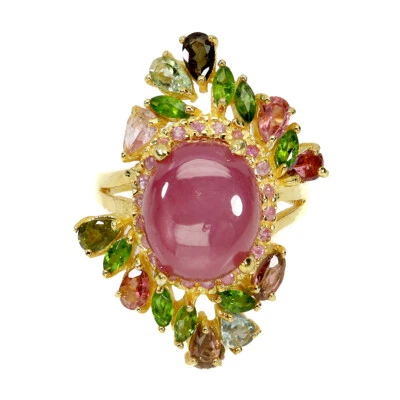 925 Anello Argento Sterling Ovale Rubino 13x11mm Tormalina Gemma Taglia 8.5 - Immagine 1 di 4