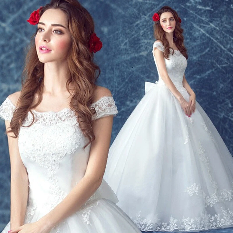 Sexy Vestido de Fiesta Para Mujer Funda Fuera del Hombro Manga Corta Encaje Desorden Hasta el Suelo Foto 1 de 4