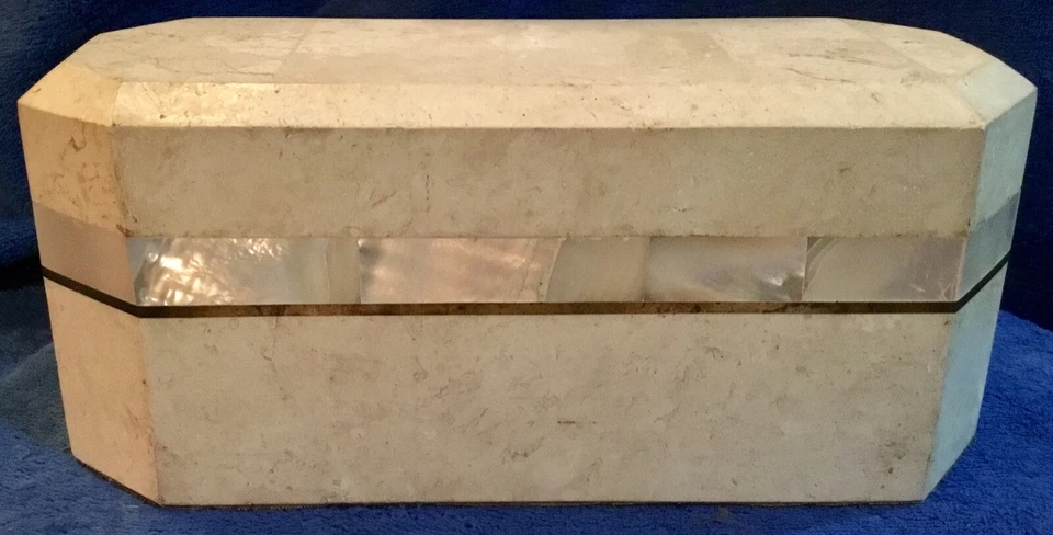 Renoir Spectacular Ornate  Marble, Mother-of-Pearl Stone Jewelry Box Vintage - Image 1 of 4