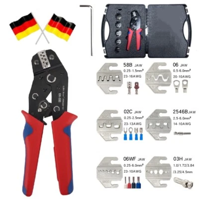 Crimpzangensatz + 6 Paar Backen Crimpzangen Satz Set Ader Endhülsen Zange DE - Bild 1 von 4