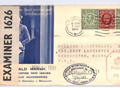 GB WW2 Cover OSWALD MARSH ADVERT *BPA* Cachet 1941 Late Use KGV DOWNEY ½d YK265 - Image 1 of 4