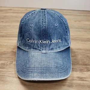 Vintage Calvin Klein Jeans Denim Hat Cap Strap Back Blue Cotton Adjustable - Picture 1 of 8