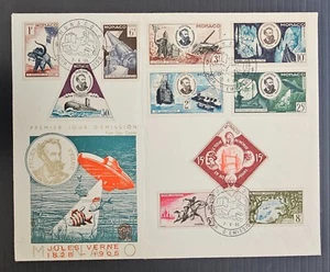 1955 Monaco 50th Anniversary of the Death of Jules Verne FDC ties 10 stamps - Picture 1 of 2