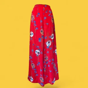 RIZKALLAH para MALCOLM STARR Años 70 De Colección Poli Rojo Hippy Palazzo Pantalones Anchos 24" 4E - Imagen 1 de 11