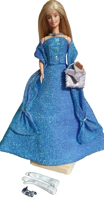OOAK for BARBIE DOLL ~ BLUE & LAV SPARKLE SNOWFLAKE GOWN w/STOLE, BAG, JEWELRY++ - Image 1 of 4