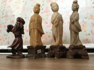 Vintage Chinese Hard Stone Beautiful Ladies Set of Four Figurines Detailed Nice - Picture 1 of 6