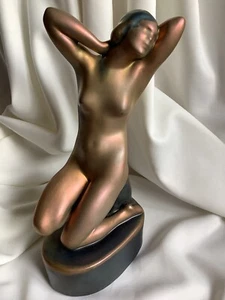1930’s Zsolnay Eosin Antique Blue Gold Porcelain Nude Lady Statue Figurine Art - Bild 1 von 12