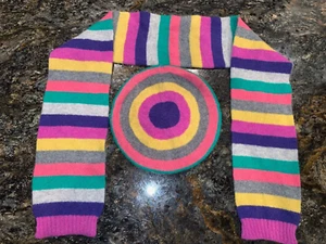 Mini Boden Wool Blend Stripe Scarf & Beanie Set 11-14Y Stripe Pink Blue Green - Picture 1 of 6