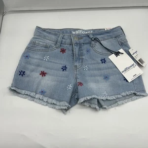 Wallflower Jean Shorts Girls Size 8 Embroidered Flowers Light Wash Cutoffs NWT - Picture 1 of 10