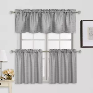 Grey Cafe Kitchen Curtains 24 inch Length Sets for Bathroom 2 Panels, W60 x L16 - Picture 1 of 7