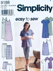 Simplicity Pattern 9188 Maternity Tunic, Dress, Shorts & Pants Sizes 16 - 22 - Picture 1 of 2