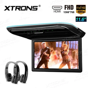 2x Kopfhörer + Auto Dach Halterung Flip Down Monitor Overhead Player Spiel HDMI 11,6" - Bild 1 von 12
