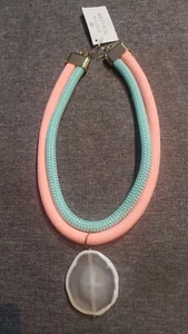 Rare Peyton William Jewelry Pink Blue Rope Large AGATE Stone Pendant necklace - Picture 1 of 6