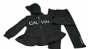 Calvin Klein Girls 2 Piece Set Hoodie Pants Black Logo - Picture 1 of 3