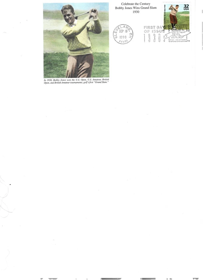 1999 3185 32 cent Bobby Johns Wins Grand Slam WITH   PICTURE   FDC - Image 1 of 1