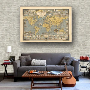 Póster de lienzo de tela vintage maravillas mapa del mundo obras de arte bar café decoración de pared S35 - Imagen 1 de 9