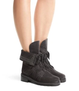 New STUART WEITZMAN Size 7 YADASTUD Gray Fold Down Studded Ankle Boots - Picture 1 of 12