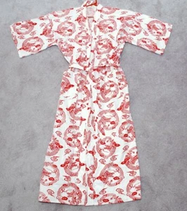 LOTUS CHINESE KIMONO ROBE W/ SASH, CREAM COLOR W/ RED DRAGON DESIGNS, NEVER WORN - Picture 1 of 12