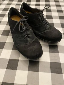 Naot Besalu Black Suede Wedge Oxford Shoe US 6 EU 37 Block Heel - Picture 1 of 9