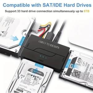 USB 3.0 to SATA External Hard Drive Converter Adapter 2.5'' 3.5'' HDD SSD Cable - Picture 1 of 8