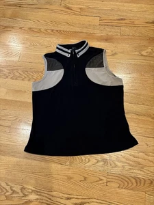DKNY GOLF sportliches Damenoberteil schwarz & hellbraun ärmellos Teilreißverschluss Größe Large - Bild 1 von 9
