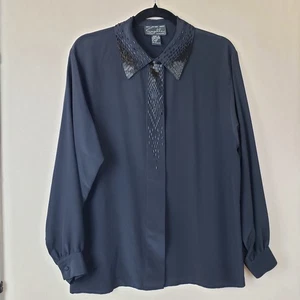Suzelle Beaded Silk Blouse Size 4 Vintage 1980s Evening Club Vamp Western Goth - Picture 1 of 10