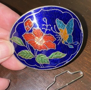 Butterfly Floral Blue Cloisonné Belt Buckle With Attachment Pieces - Picture 1 of 2
