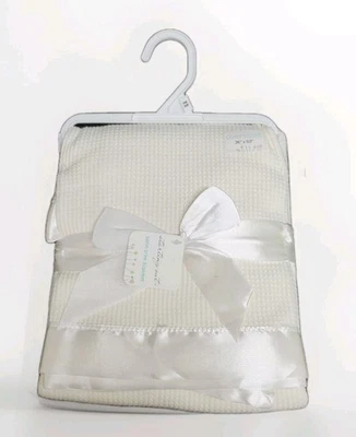 Starting Out Ivory Waffle Knit Weave Baby Blanket Satin Trim Security Lovey New - Image 1 of 2