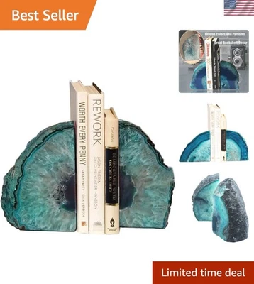 Elegant Dyed Teal Agate Bookends - Heavy Duty Stone Holder Pair (2-3 lbs) - Image 1 of 4