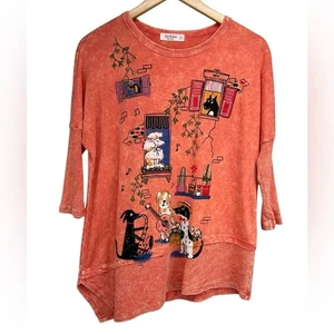 Jess & Jane City Doggie Serenade Contrast Tunic Top Womens Small - Picture 1 of 7