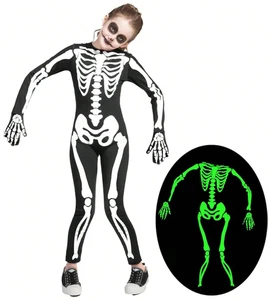 Halloween Kinder Skelett Kostüm, Unisex Glow in the Dark Skelett Overall wi... - Bild 1 von 4