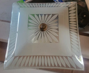 Vtg MCM Square Glass Ceiling Light  Fixture 12x12" - Picture 1 of 8