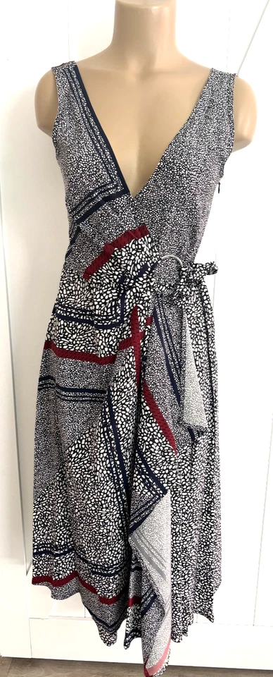 Womens Derek Lam IO Crosby Dress Size 0 Print Pleated Silk Wrap 152341 Pockets! - Image 1 of 4