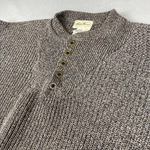 Vintage Eddie Bauer Sweater Mens Large Cable Knit Henley Grandad Collar Popover - Picture 1 of 15