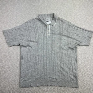 American Eagle Knit Polo Shirt Men's Size Large Gray Waffle Tipped Short Sleeve - Picture 1 of 7