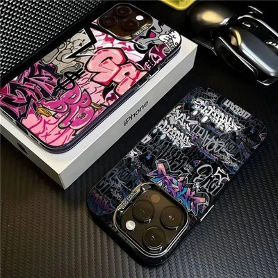 Funda de teléfono Graffiti Cool Art rosa para iPhone 16 15 14 13 12 11 Pro Max Plus XS Foto 1 de 4