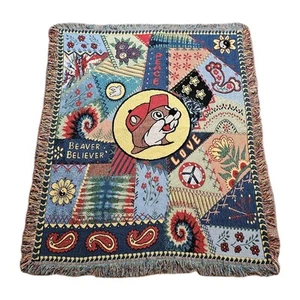 Buc-ees Beaver Believer Peace Love Tapestry Blanket Throw Bucees Gas SUPER RARE - Picture 1 of 11