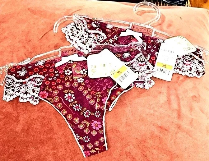 Lot 2 Affinitas Parfait Floral Lace Embroidery Thong Lingerie Panty 4704 XL