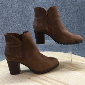 Clarks Boots Womens 9.5 M Verona Trish Ankle Booties Brown Leather Heeled Casual - Picture 1 of 10