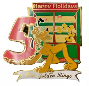 Disney DLR Twelve Days Of Christmas 24k GOLD PLATED LE12 PLUTO 5 GOLDEN RING Pin - Picture 1 of 4