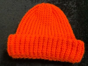 Knit Beanie Hat Blaze Orange Handmade Warm Soft Cap Winter Hunting One Size All - Picture 1 of 3