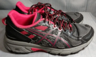 Asics Shoes Womens 6.5 Sneaker Black Hot Pink T7G6N Gel Venture 6 Athlectic Lace — 第 1/4 张图片