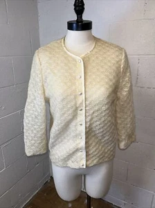 50s Cardigan Park Storyk Cream Knit Crochet Net Diamond Shape Overlay Sm/med E1 - Picture 1 of 18