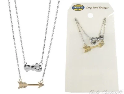 FOSSIL Brand Bow & Arrow Friendship Necklace in Two-Tone Stainless Steel NWT - Image 1 of 3