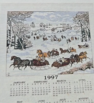 Vintage 1997 Stonelea Calendar Towel – Currier & Ives Central Park Scene – NIB - Image 1 of 3